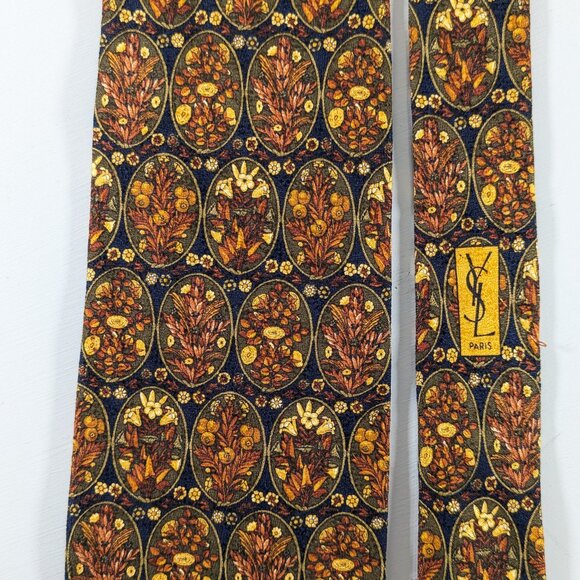 Vintage 100% silk YSL floral neck tie, maximalist designer gift for men - Picture 2 of 9